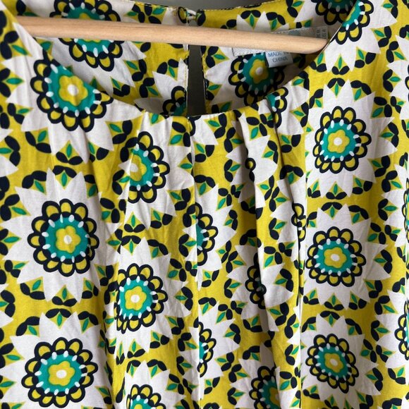 Boden Retro 60s Mod Floral Print Ravello Blouse 4US Yellow Silk Blend - Picture 3 of 7